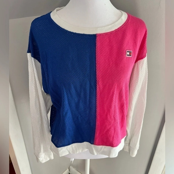 TOMMY Hilfiger sport colourblocked cropped mesh sweater‎ - Picture 1 of 7